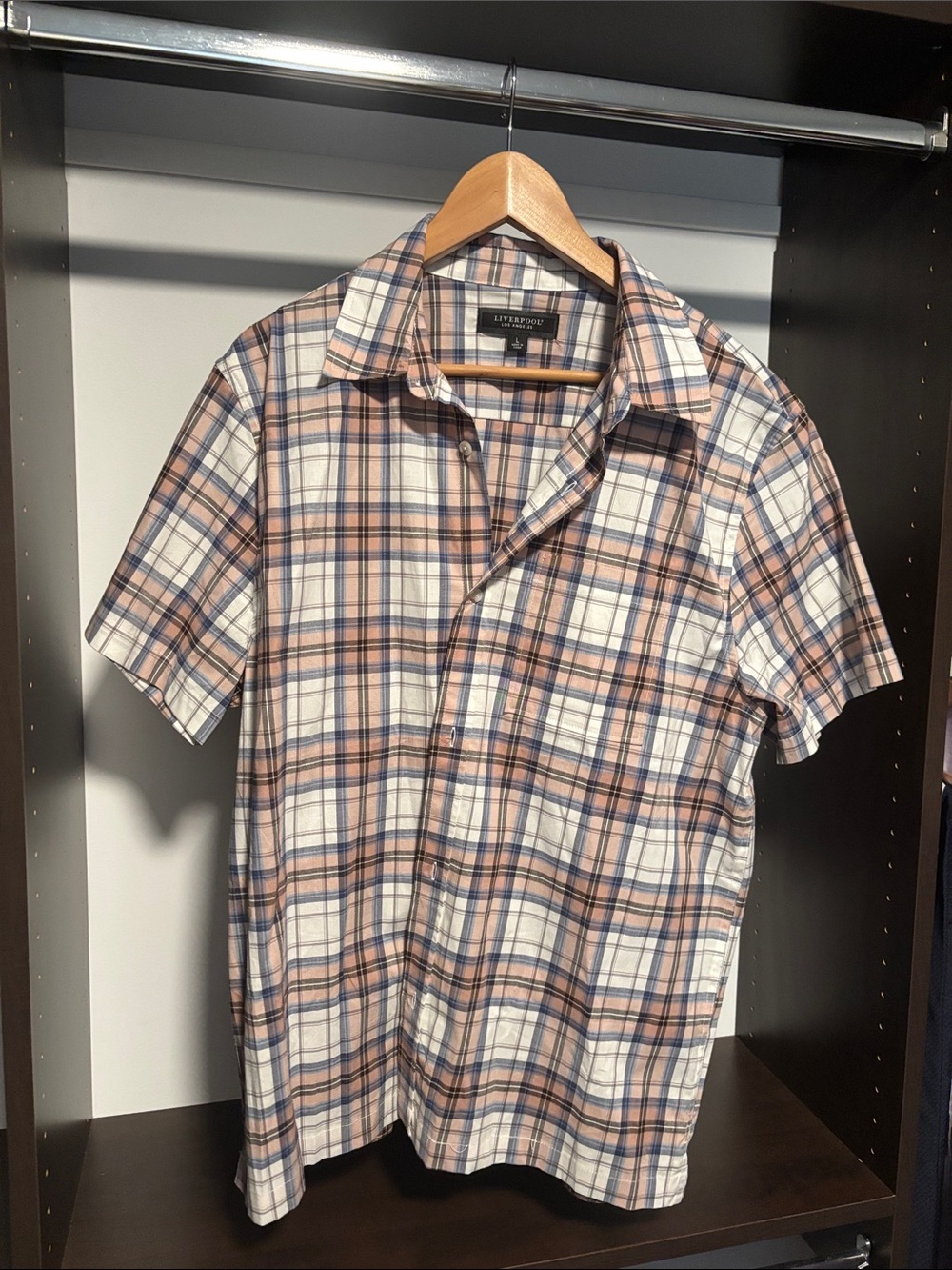 Men's Liverpool Lose Angeles Short-Sleeve Plaid Shirt - Cream & Tan